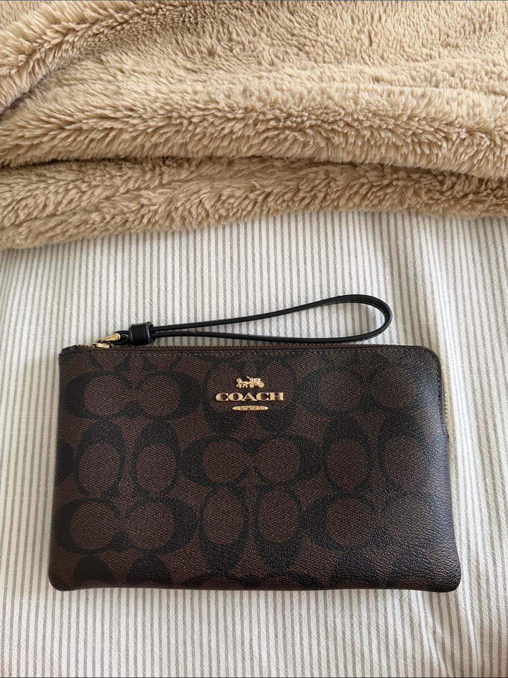 Coach Signature Zip Wristlet Brown & Black